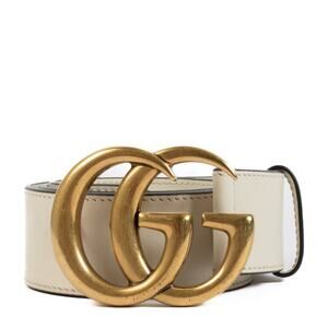 Gucci Leather Wide GG Marmont Gold Buckle Belt White Women's Size 80
